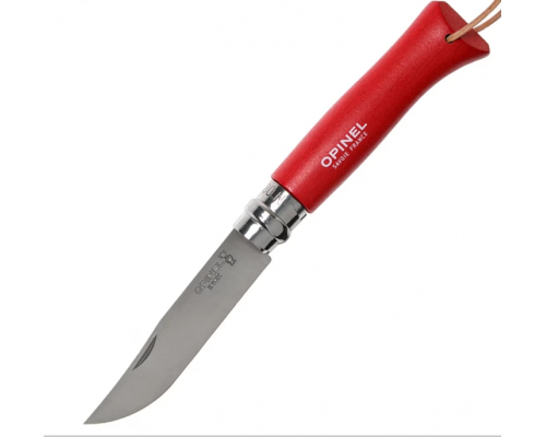 Нож складной Opinel №8 Trekking, нержавеющая сталь, рукоять бук, с кожаным темляком
